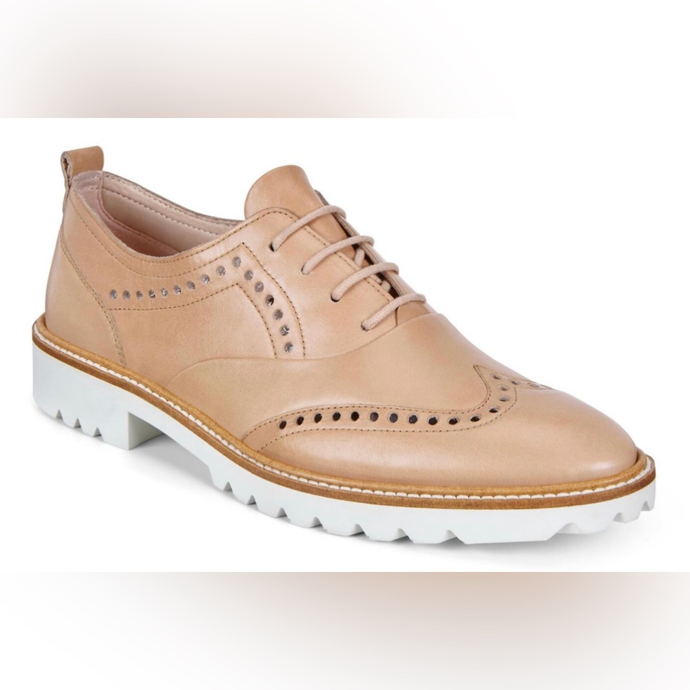 Ecco Incise Taupe Leather Lace-Up, Wing-Tip Contemp.  Oxford EU 42 Men 8…